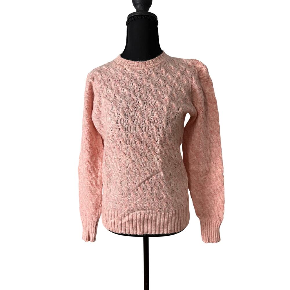 Vintage 80’s 90’s Northern Isles New Zealand Wool Pink Cable-Knit Sweater SM